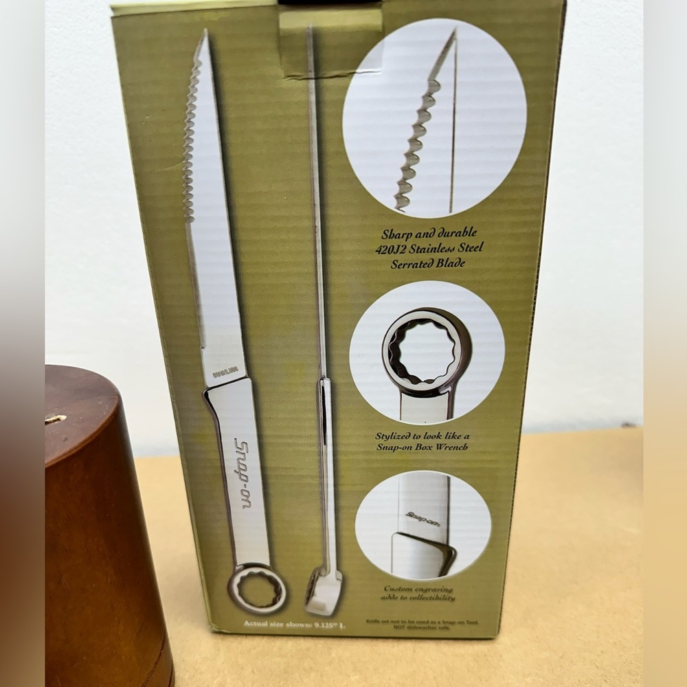Snap-on 6-Piece Serrated Steak “Box Wrench” Knife Set with Wooden Block - NIB - Picture 5 of 8